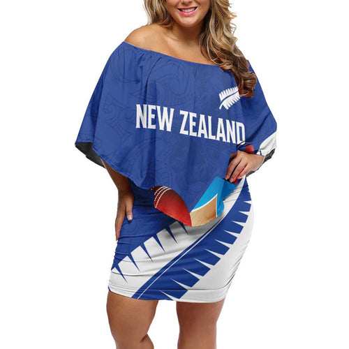 Custom New Zealand Cricket Off Shoulder Short Dress Kiwi Birds Haka Dance Blue Fern Sporty Style