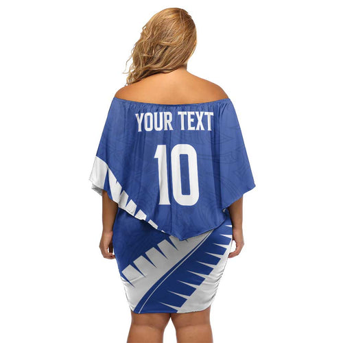 Custom New Zealand Cricket Off Shoulder Short Dress Kiwi Birds Haka Dance Blue Fern Sporty Style