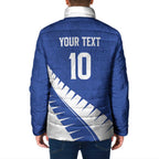 Custom New Zealand Cricket Padded Jacket Kiwi Birds Haka Dance Blue Fern Sporty Style