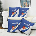 New Zealand Cricket Pillow Cover Kiwi Birds Haka Dance Blue Fern Sporty Style