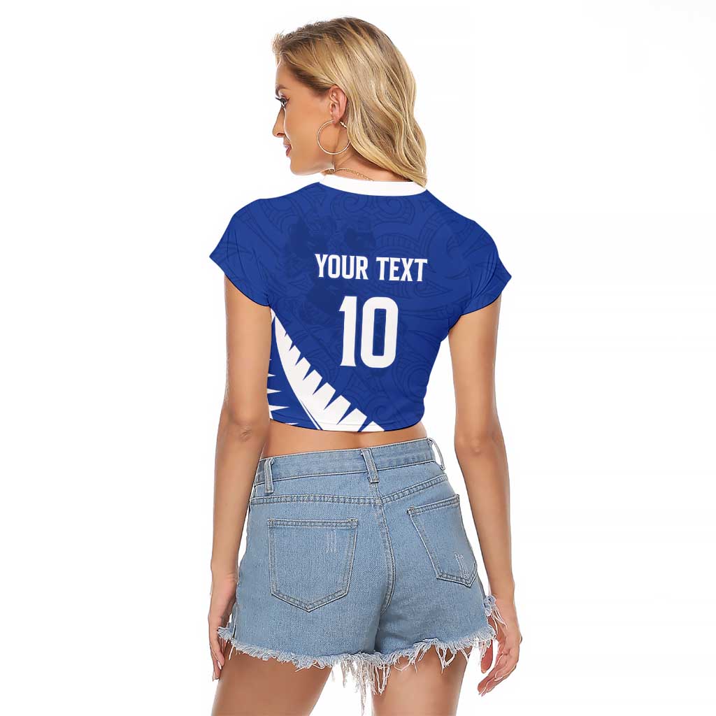 Custom New Zealand Cricket Raglan Cropped T Shirt Kiwi Birds Haka Dance Blue Fern Sporty Style