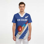 Custom New Zealand Cricket Scrub Top Kiwi Birds Haka Dance Blue Fern Sporty Style