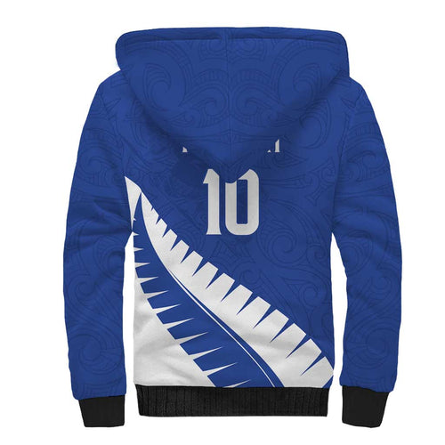 Custom New Zealand Cricket Sherpa Hoodie Kiwi Birds Haka Dance Blue Fern Sporty Style