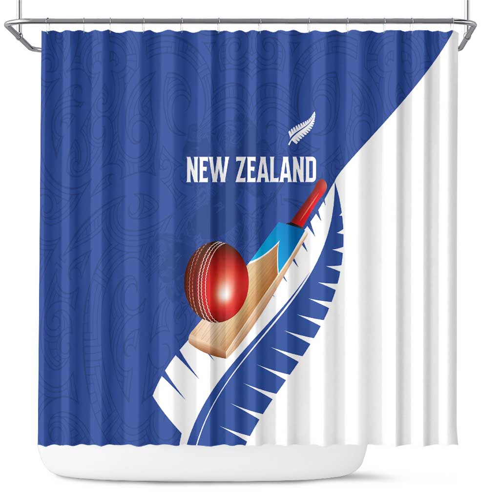 New Zealand Cricket Shower Curtain Kiwi Birds Haka Dance Blue Fern Sporty Style