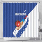 New Zealand Cricket Shower Curtain Kiwi Birds Haka Dance Blue Fern Sporty Style