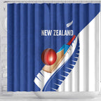 New Zealand Cricket Shower Curtain Kiwi Birds Haka Dance Blue Fern Sporty Style