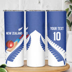 Custom New Zealand Cricket Skinny Tumbler Kiwi Birds Haka Dance Blue Fern Sporty Style