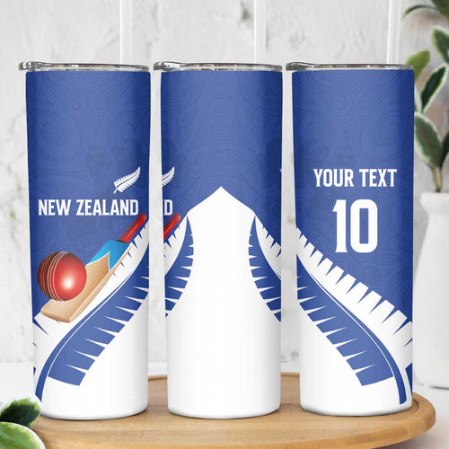 Custom New Zealand Cricket Skinny Tumbler Kiwi Birds Haka Dance Blue Fern Sporty Style