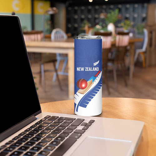 Custom New Zealand Cricket Skinny Tumbler Kiwi Birds Haka Dance Blue Fern Sporty Style
