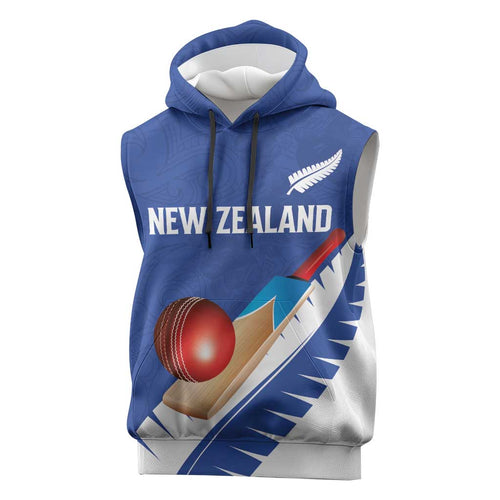 Custom New Zealand Cricket Sleeveless Hoodie Kiwi Birds Haka Dance Blue Fern Sporty Style