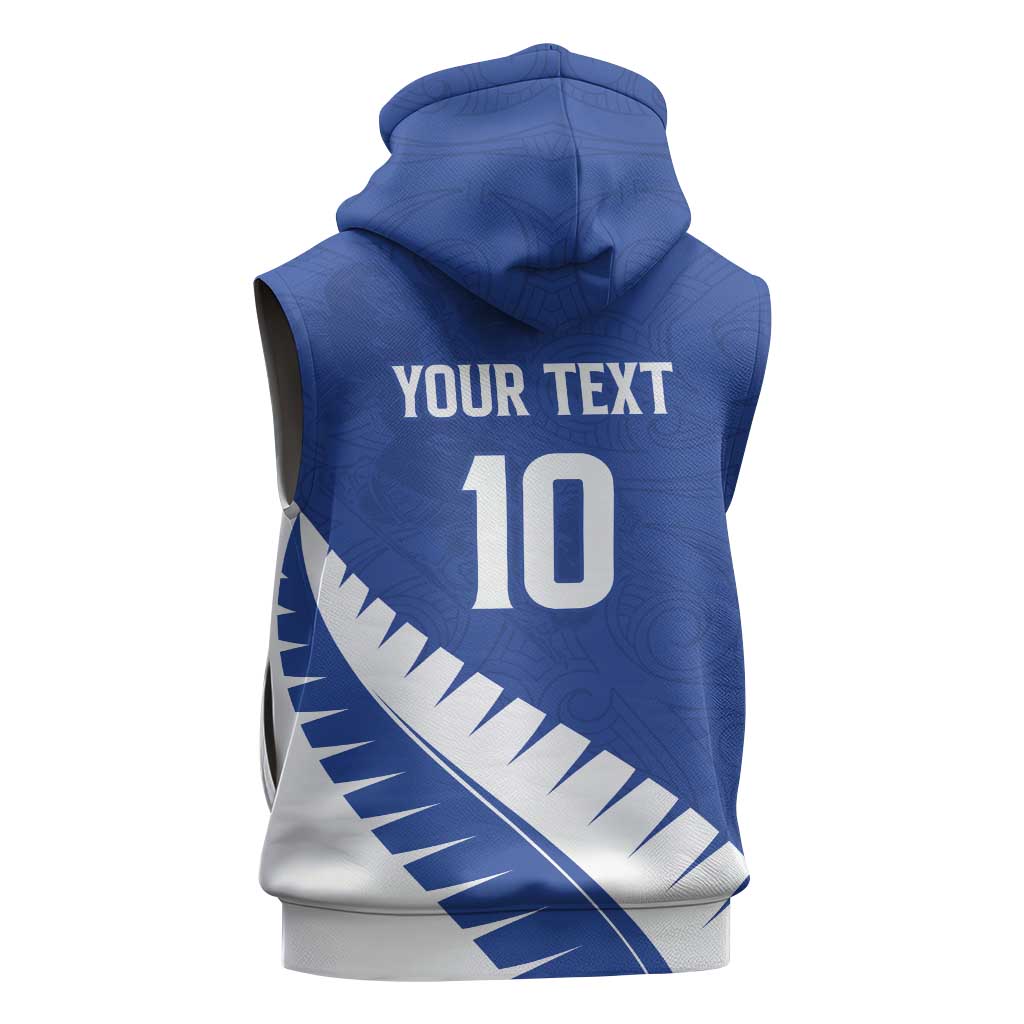Custom New Zealand Cricket Sleeveless Hoodie Kiwi Birds Haka Dance Blue Fern Sporty Style