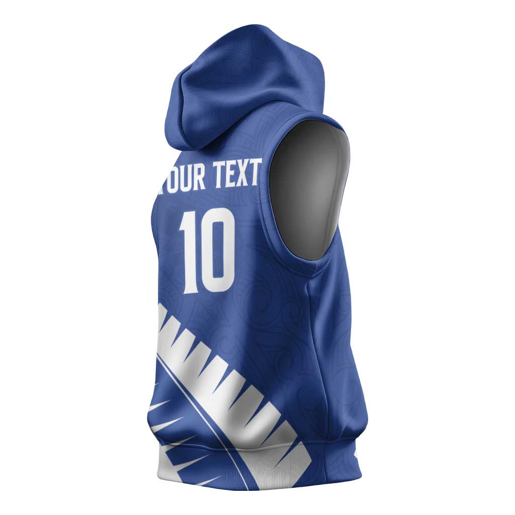 Custom New Zealand Cricket Sleeveless Hoodie Kiwi Birds Haka Dance Blue Fern Sporty Style