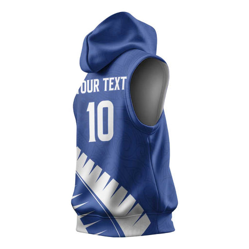 Custom New Zealand Cricket Sleeveless Hoodie Kiwi Birds Haka Dance Blue Fern Sporty Style
