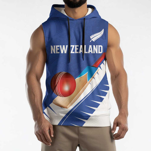 Custom New Zealand Cricket Sleeveless Hoodie Kiwi Birds Haka Dance Blue Fern Sporty Style