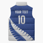 Custom New Zealand Cricket Sleeveless Puffer Jacket Kiwi Birds Haka Dance Blue Fern Sporty Style