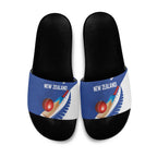 New Zealand Cricket Slide Sandals Kiwi Birds Haka Dance Blue Fern Sporty Style