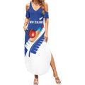 Custom New Zealand Cricket Summer Maxi Dress Kiwi Birds Haka Dance Blue Fern Sporty Style