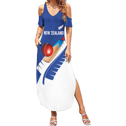 Custom New Zealand Cricket Summer Maxi Dress Kiwi Birds Haka Dance Blue Fern Sporty Style
