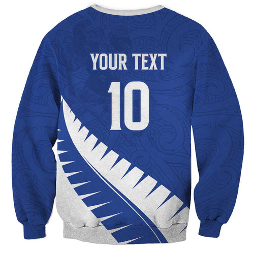 Custom New Zealand Cricket Sweatshirt Kiwi Birds Haka Dance Blue Fern Sporty Style