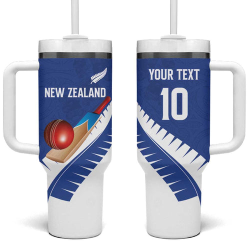 Custom New Zealand Cricket Tumbler With Handle Kiwi Birds Haka Dance Blue Fern Sporty Style