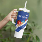 Custom New Zealand Cricket Tumbler With Handle Kiwi Birds Haka Dance Blue Fern Sporty Style