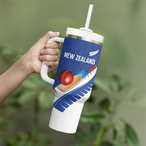 Custom New Zealand Cricket Tumbler With Handle Kiwi Birds Haka Dance Blue Fern Sporty Style