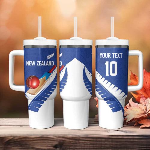Custom New Zealand Cricket Tumbler With Handle Kiwi Birds Haka Dance Blue Fern Sporty Style
