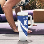 Custom New Zealand Cricket Tumbler With Handle Kiwi Birds Haka Dance Blue Fern Sporty Style