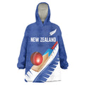 Custom New Zealand Cricket Wearable Blanket Hoodie Kiwi Birds Haka Dance Blue Fern Sporty Style