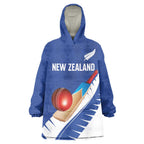 Custom New Zealand Cricket Wearable Blanket Hoodie Kiwi Birds Haka Dance Blue Fern Sporty Style