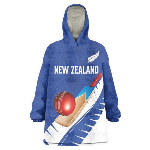 Custom New Zealand Cricket Wearable Blanket Hoodie Kiwi Birds Haka Dance Blue Fern Sporty Style