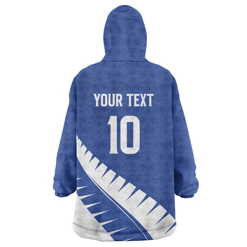 Custom New Zealand Cricket Wearable Blanket Hoodie Kiwi Birds Haka Dance Blue Fern Sporty Style
