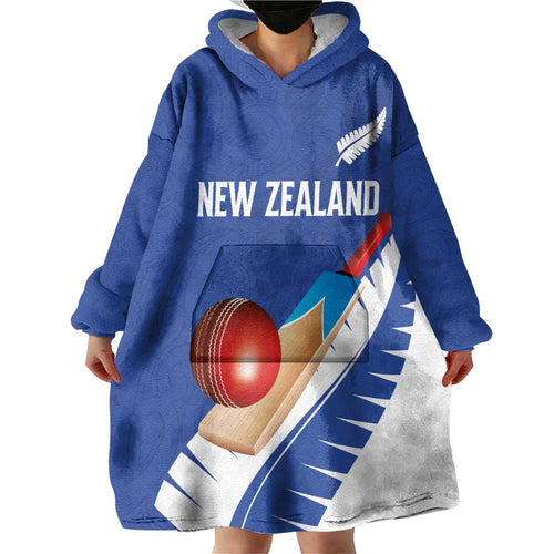 Custom New Zealand Cricket Wearable Blanket Hoodie Kiwi Birds Haka Dance Blue Fern Sporty Style