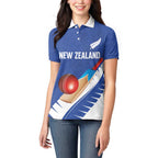 Custom New Zealand Cricket Women Polo Shirt Kiwi Birds Haka Dance Blue Fern Sporty Style