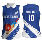 Custom New Zealand Cricket Women Sleeveless Polo Shirt Kiwi Birds Haka Dance Blue Fern Sporty Style