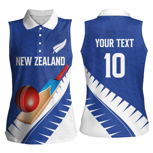 Custom New Zealand Cricket Women Sleeveless Polo Shirt Kiwi Birds Haka Dance Blue Fern Sporty Style