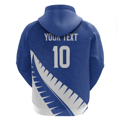 Custom New Zealand Cricket Zip Hoodie Kiwi Birds Haka Dance Blue Fern Sporty Style