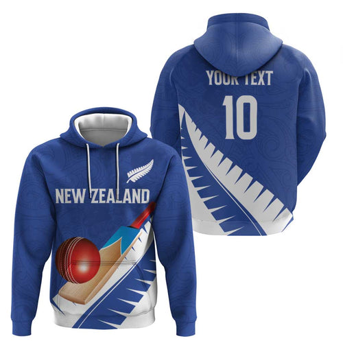 Custom New Zealand Cricket Zip Hoodie Kiwi Birds Haka Dance Blue Fern Sporty Style