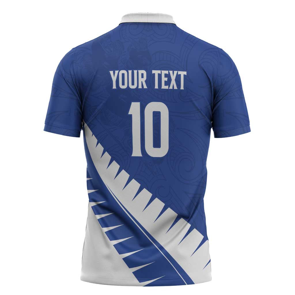 Custom New Zealand Cricket Zipper Polo Shirt Kiwi Birds Haka Dance Blue Fern Sporty Style