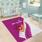 New Zealand Cricket Area Rug Kiwi Birds Haka Dance Pink Fern Sporty Style
