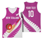 Custom New Zealand Cricket Basketball Jersey Kiwi Birds Haka Dance Pink Fern Sporty Style