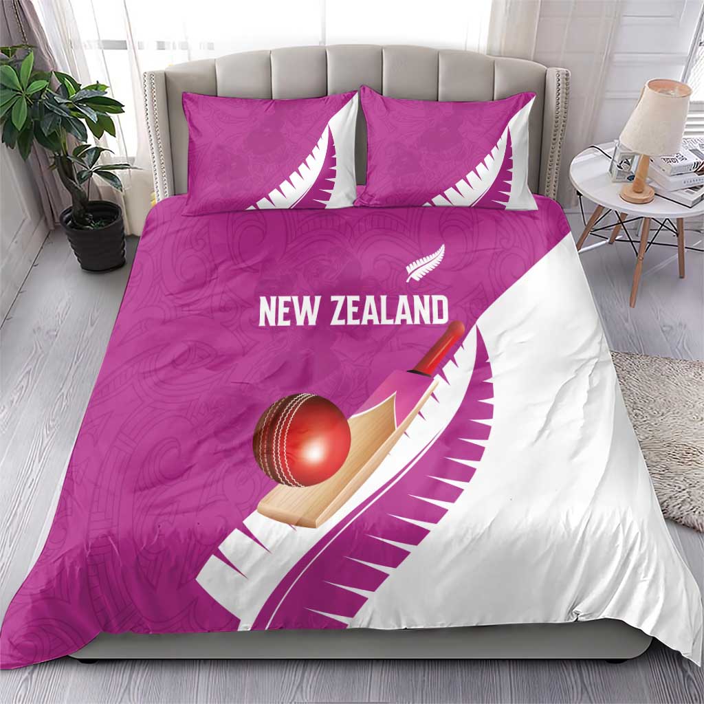 New Zealand Cricket Bedding Set Kiwi Birds Haka Dance Pink Fern Sporty Style