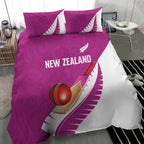 New Zealand Cricket Bedding Set Kiwi Birds Haka Dance Pink Fern Sporty Style