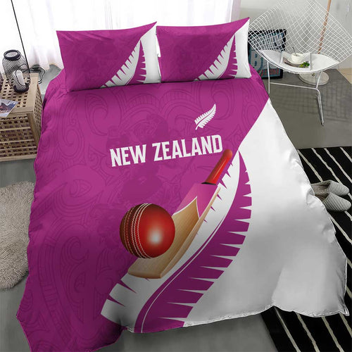 New Zealand Cricket Bedding Set Kiwi Birds Haka Dance Pink Fern Sporty Style
