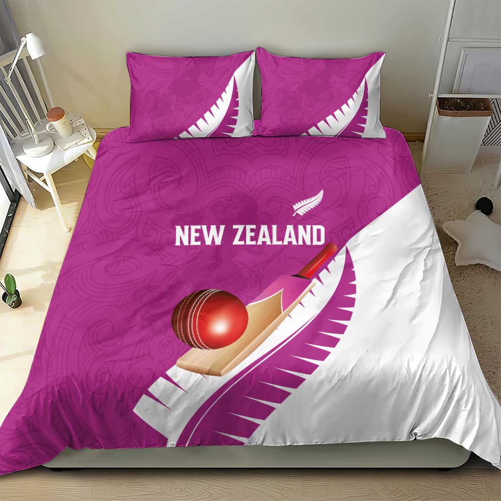 New Zealand Cricket Bedding Set Kiwi Birds Haka Dance Pink Fern Sporty Style