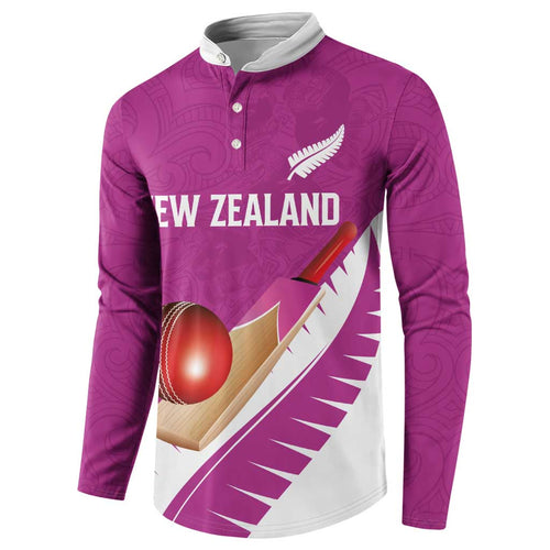 Custom New Zealand Cricket Button Sweatshirt Kiwi Birds Haka Dance Pink Fern Sporty Style
