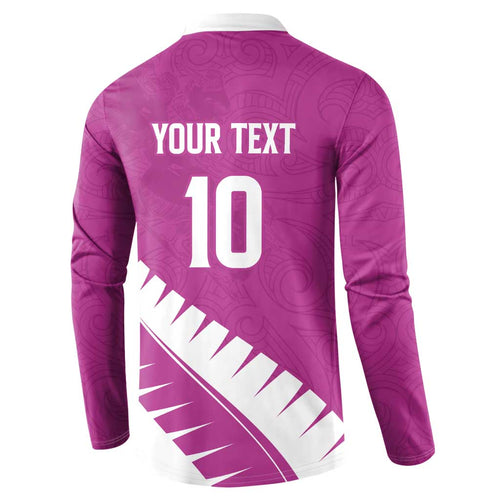 Custom New Zealand Cricket Button Sweatshirt Kiwi Birds Haka Dance Pink Fern Sporty Style