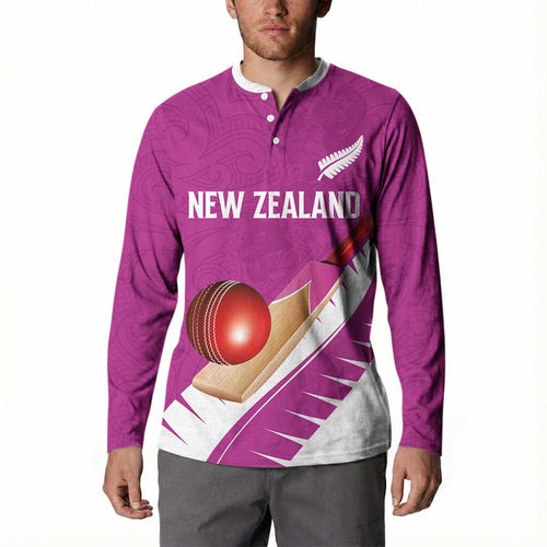 Custom New Zealand Cricket Button Sweatshirt Kiwi Birds Haka Dance Pink Fern Sporty Style