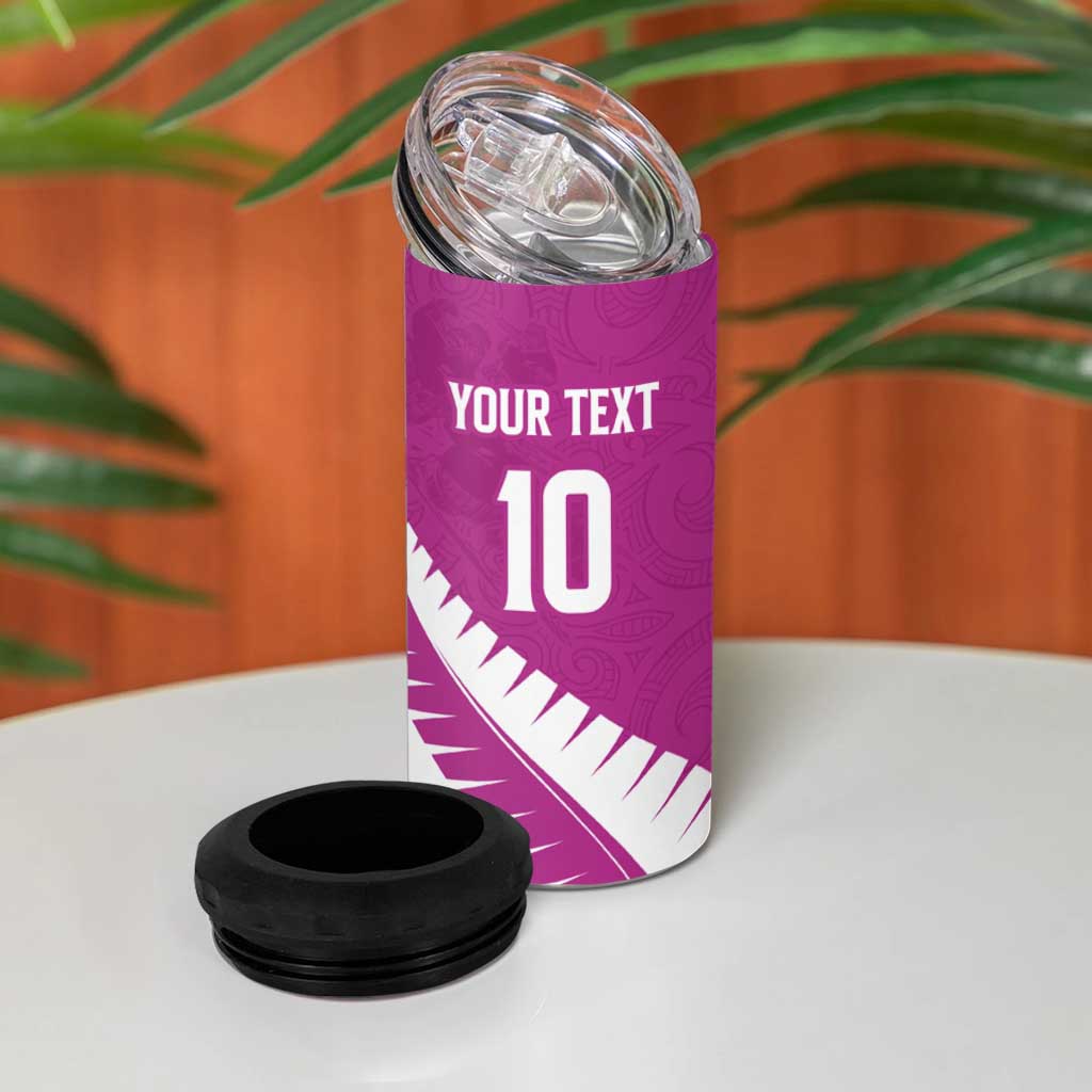 Custom New Zealand Cricket 4 in 1 Can Cooler Tumbler Kiwi Birds Haka Dance Pink Fern Sporty Style