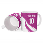 Custom New Zealand Cricket Ceramic Mug Kiwi Birds Haka Dance Pink Fern Sporty Style